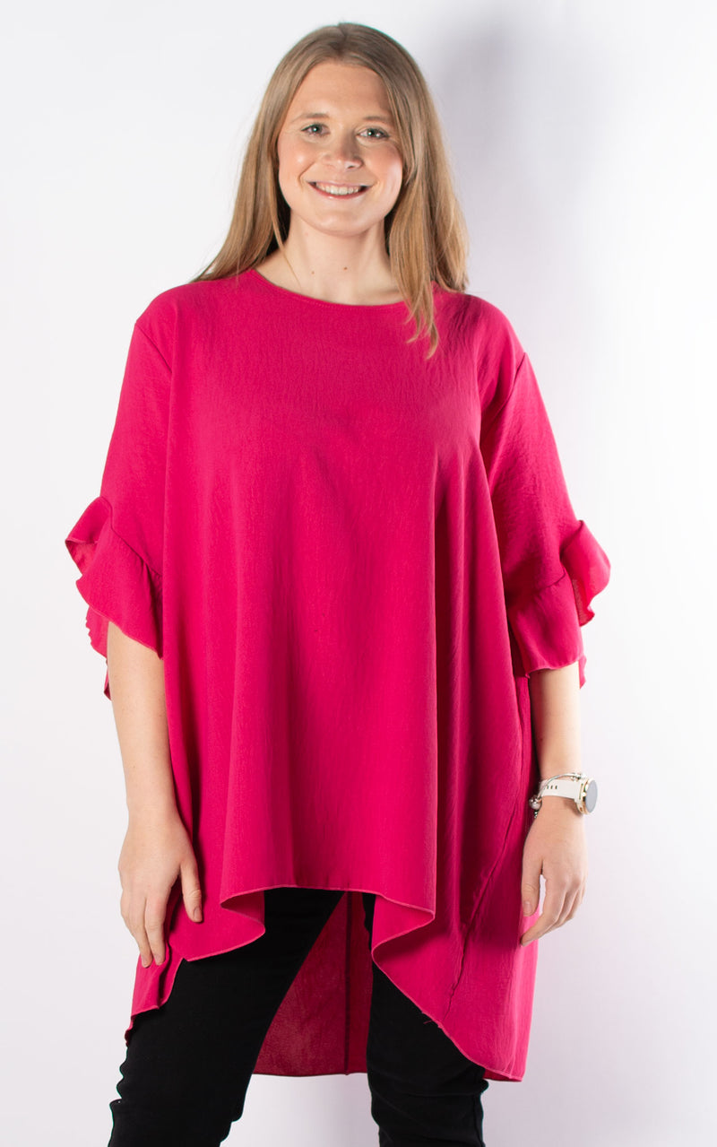 Tilly Frill Sleeve Top | Hot Pink