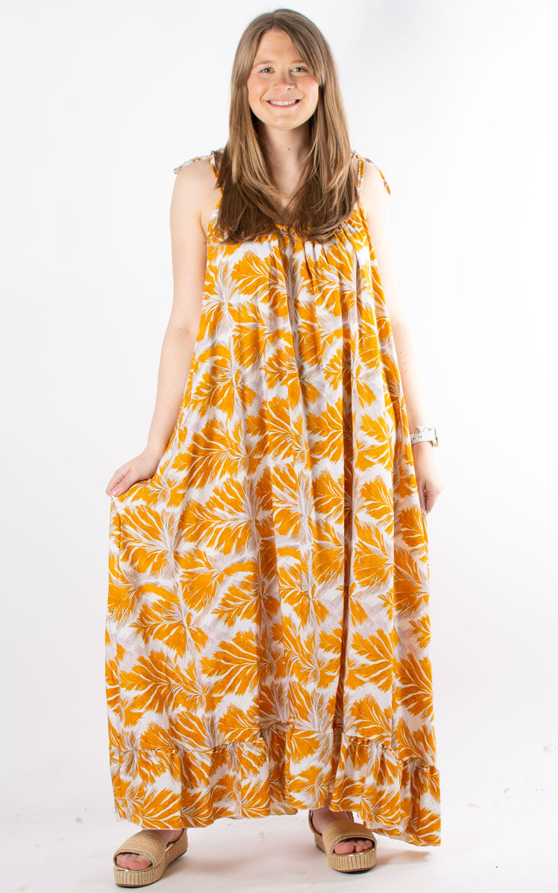 Toyah Strap Dress | Leaves | Yellow