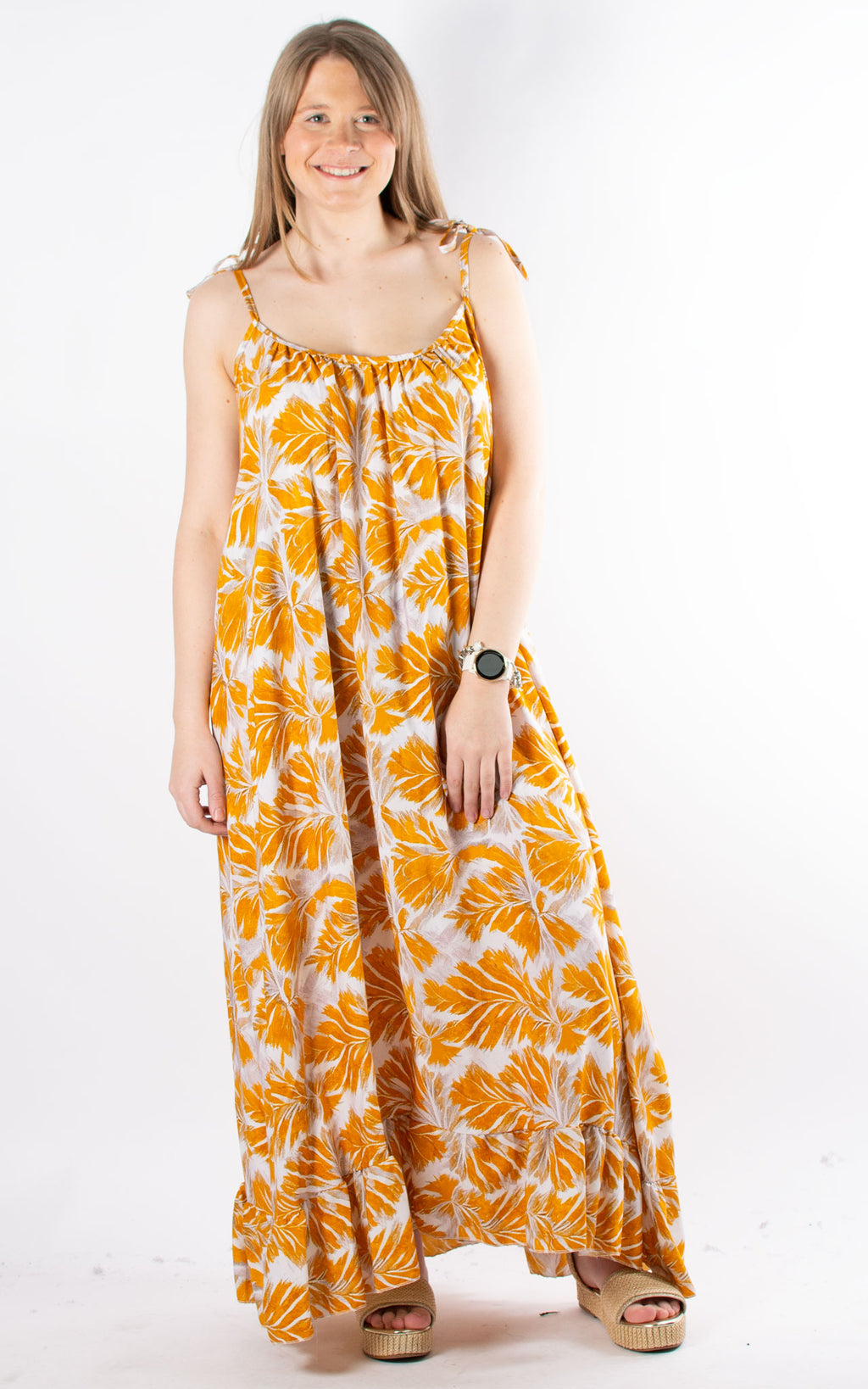 Toyah Strap Dress | Leaves | Yellow