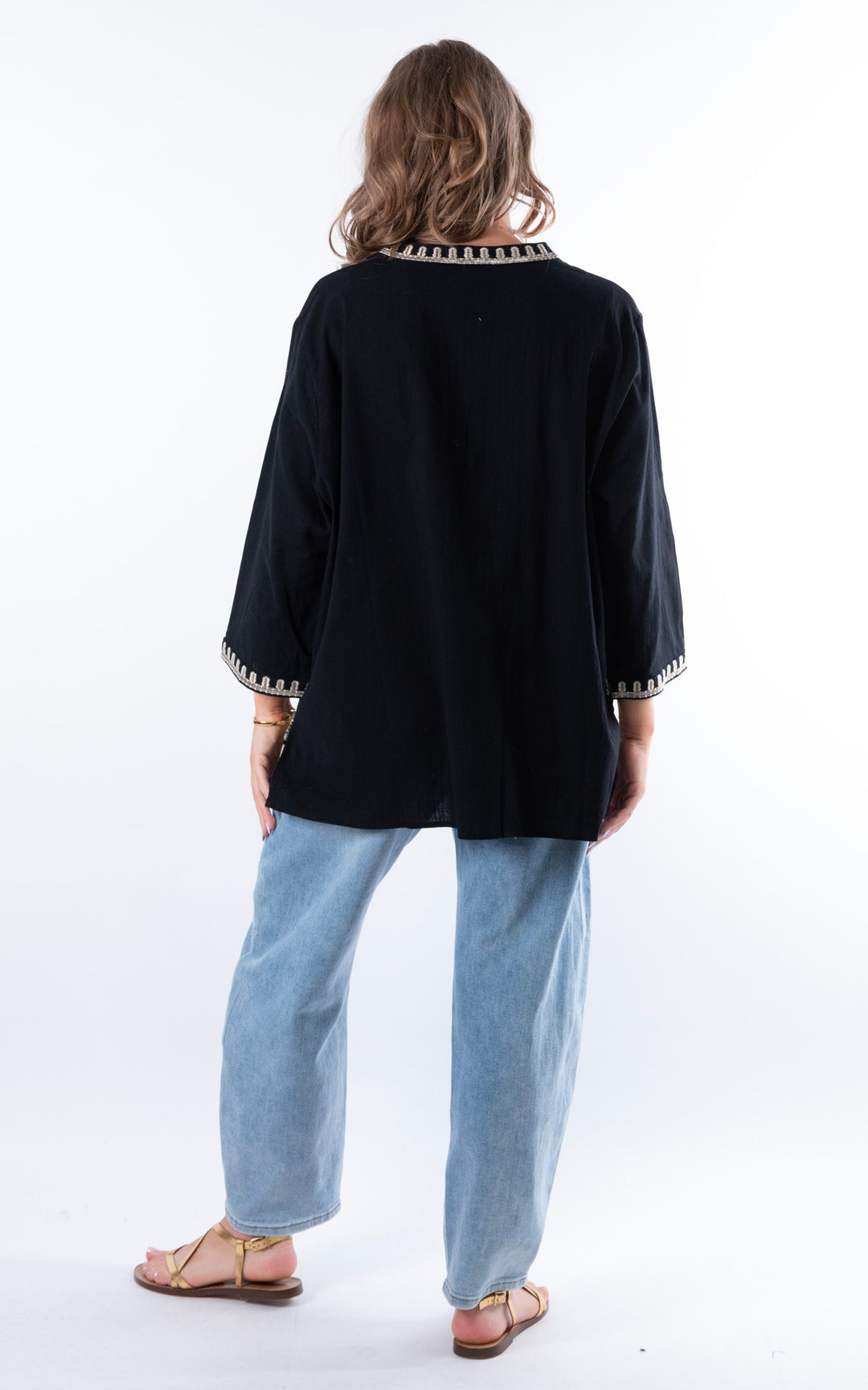 Tulia Button V-Neck Top | Black