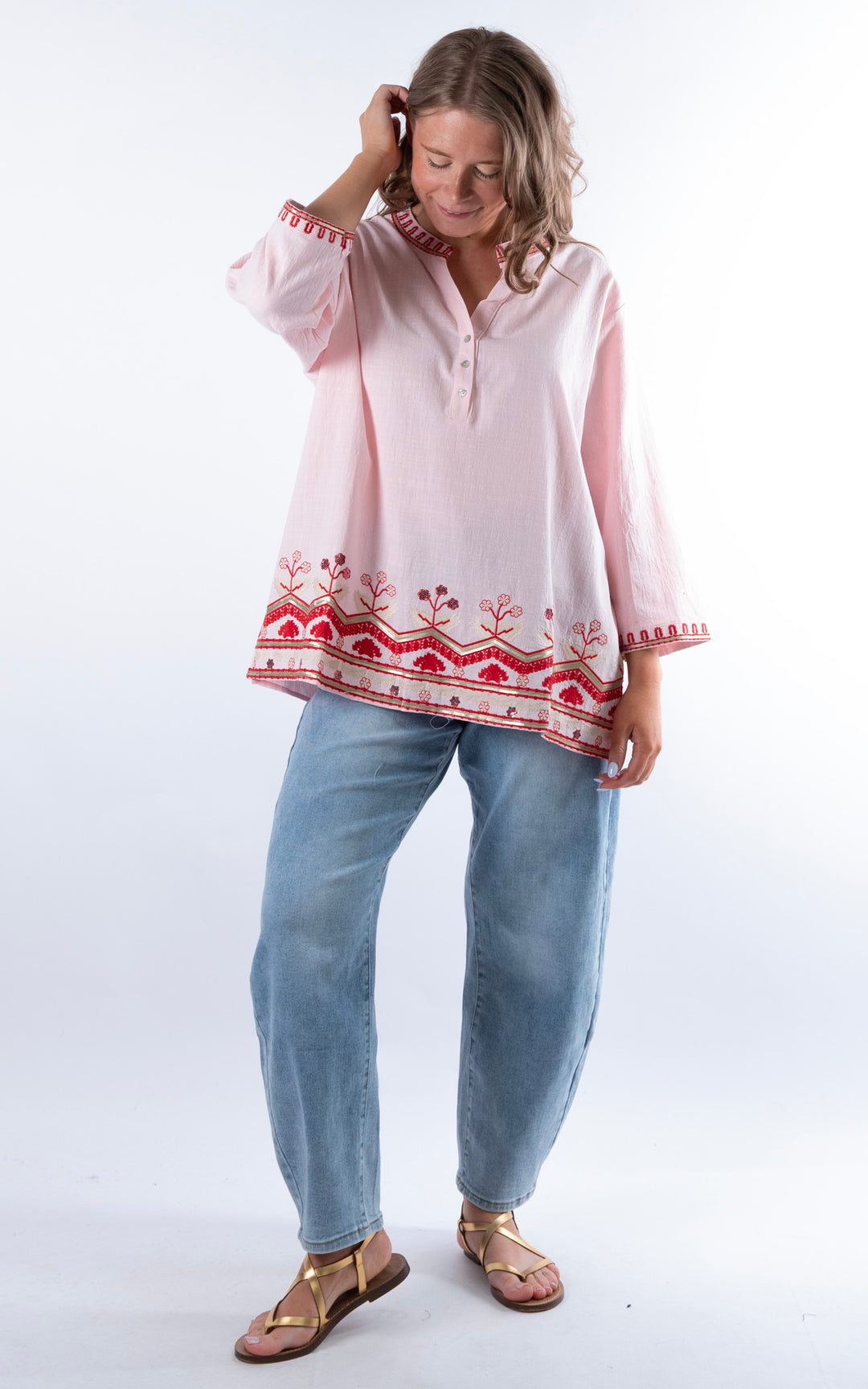 Tulia Button V-Neck Top | Pink