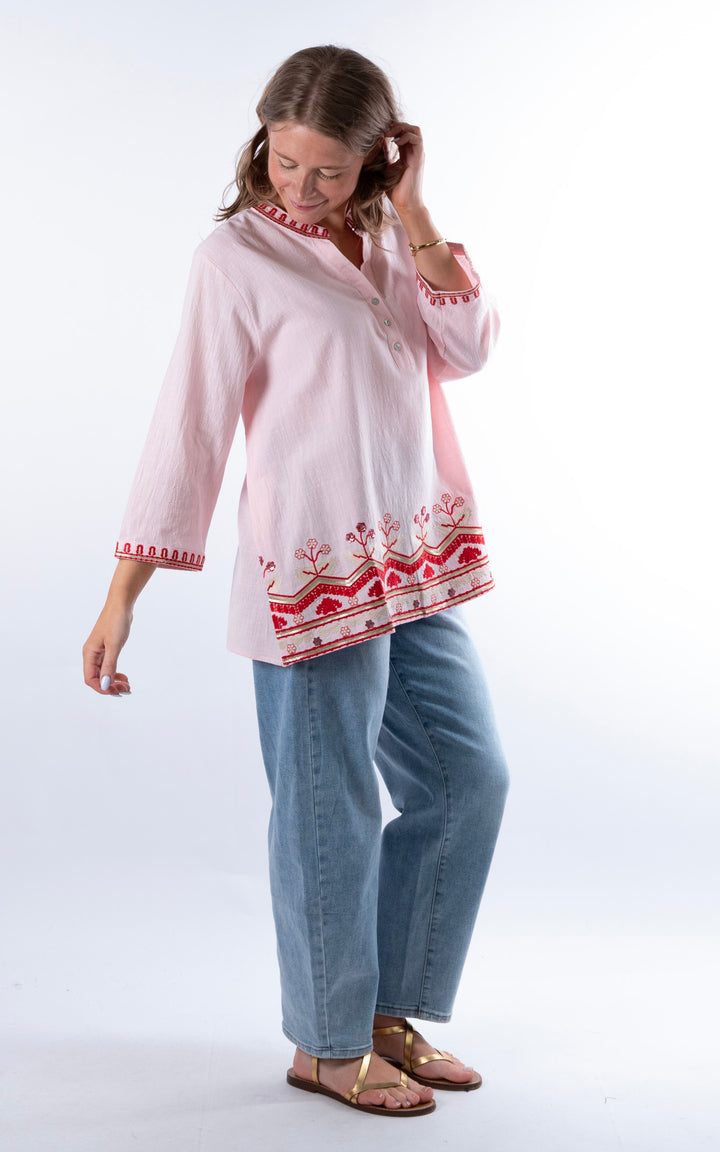 Tulia Button V-Neck Top | Pink