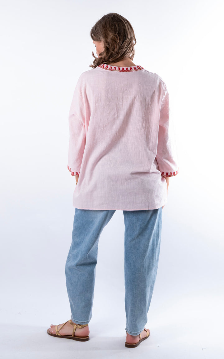 Tulia Button V-Neck Top | Pink
