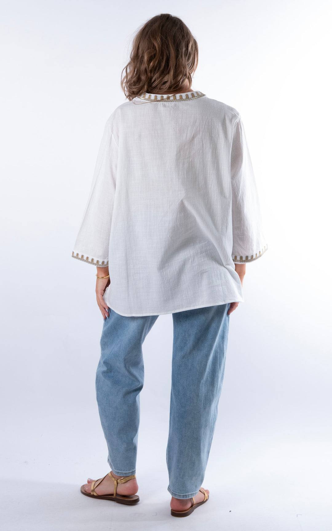 Tulia Button V-Neck Top | White