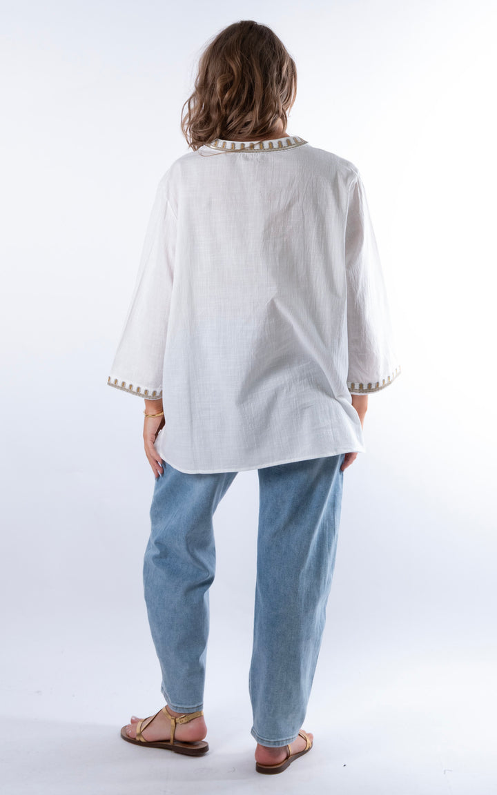 Tulia Button V-Neck Top | White