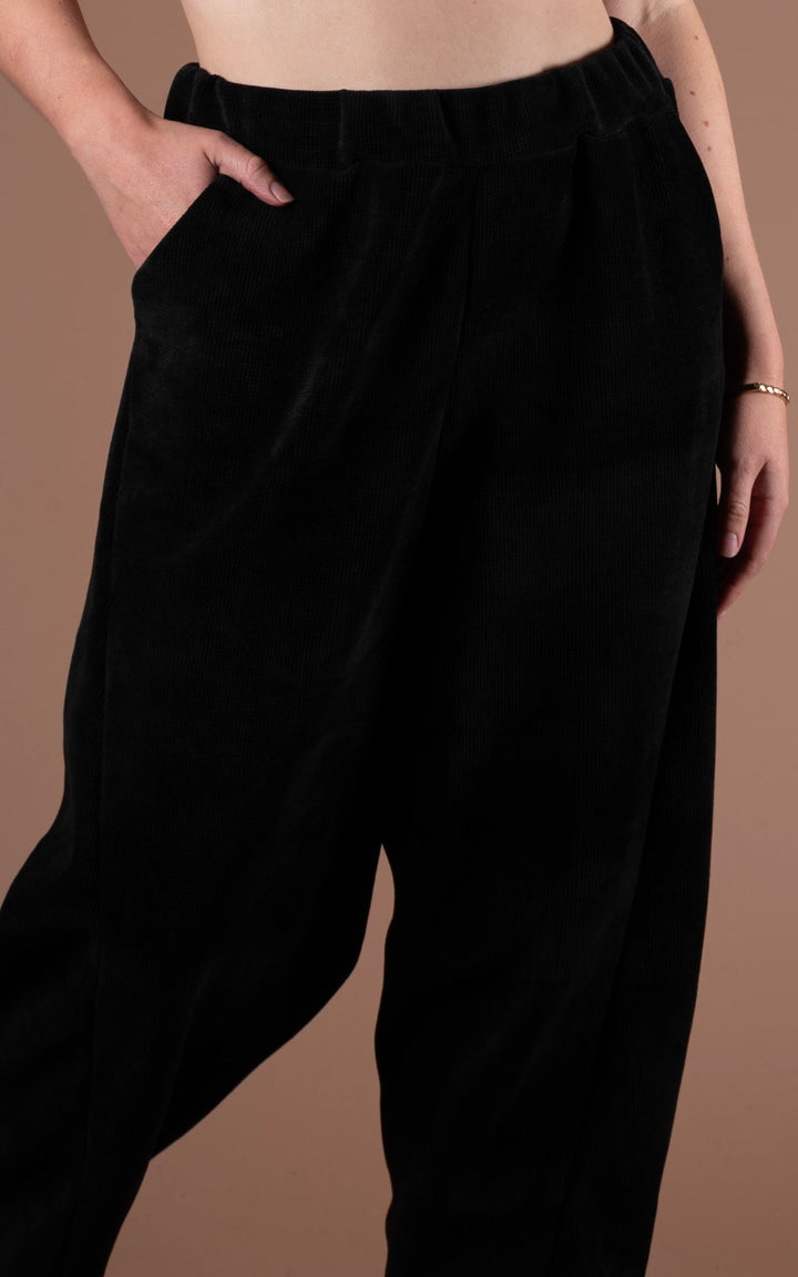 Tyra Chenille Barrel Leg Trouser | Black