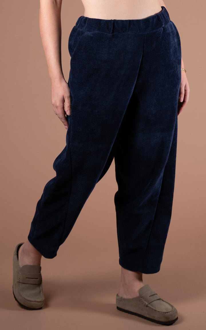 Tyra Chenille Barrel Leg Trouser | Navy