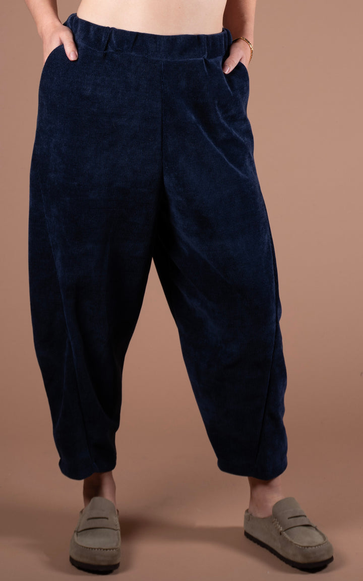 Tyra Chenille Barrel Leg Trouser | Navy