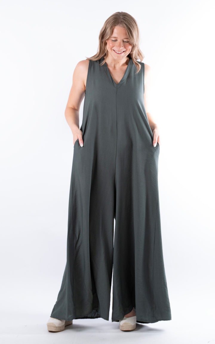 Ursula V-Neck Jumpsuit | Khaki