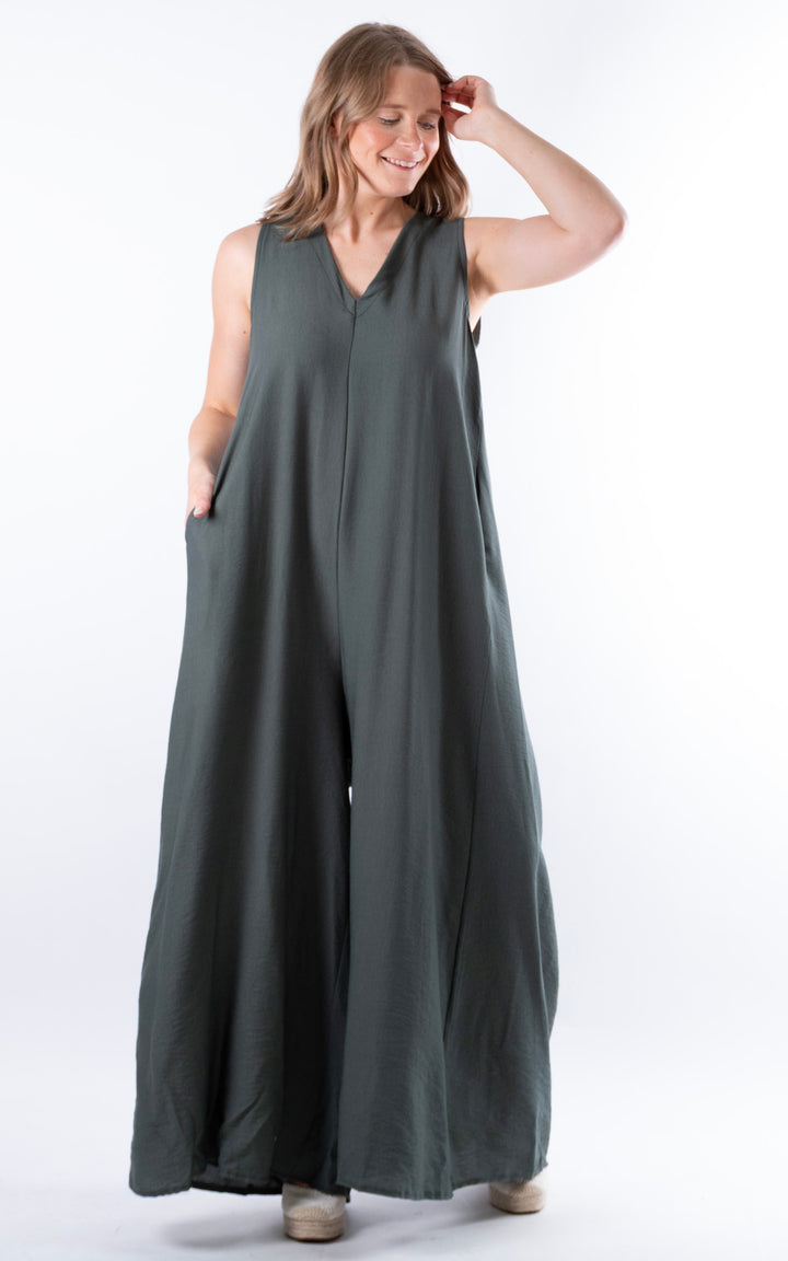 Ursula V-Neck Jumpsuit | Khaki