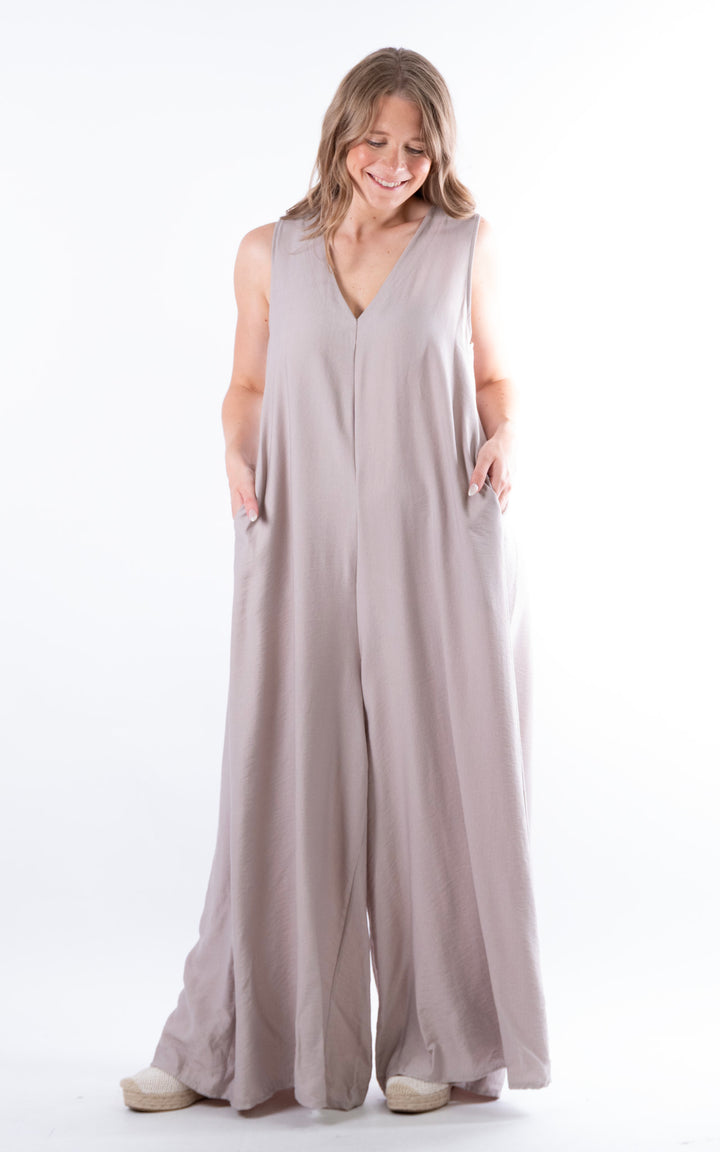Ursula V-Neck Jumpsuit | Taupe