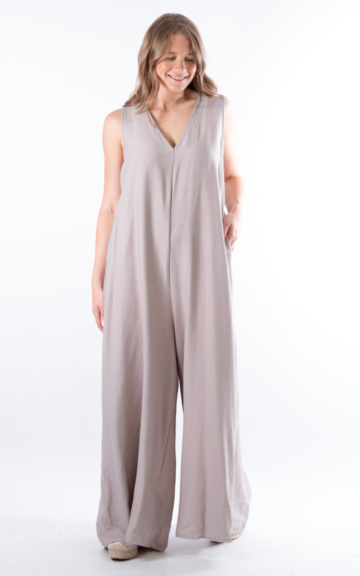Ursula V-Neck Jumpsuit | Taupe