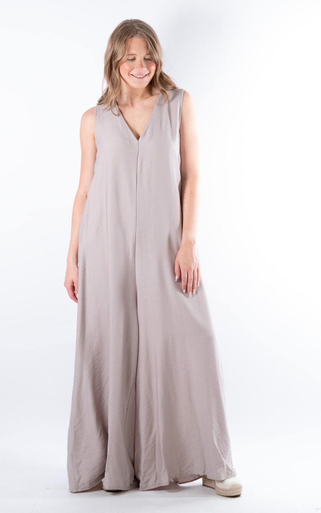 Ursula V-Neck Jumpsuit | Taupe
