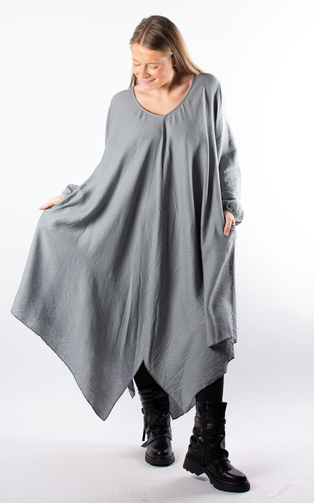 V Neck Tunic Dress | Grey