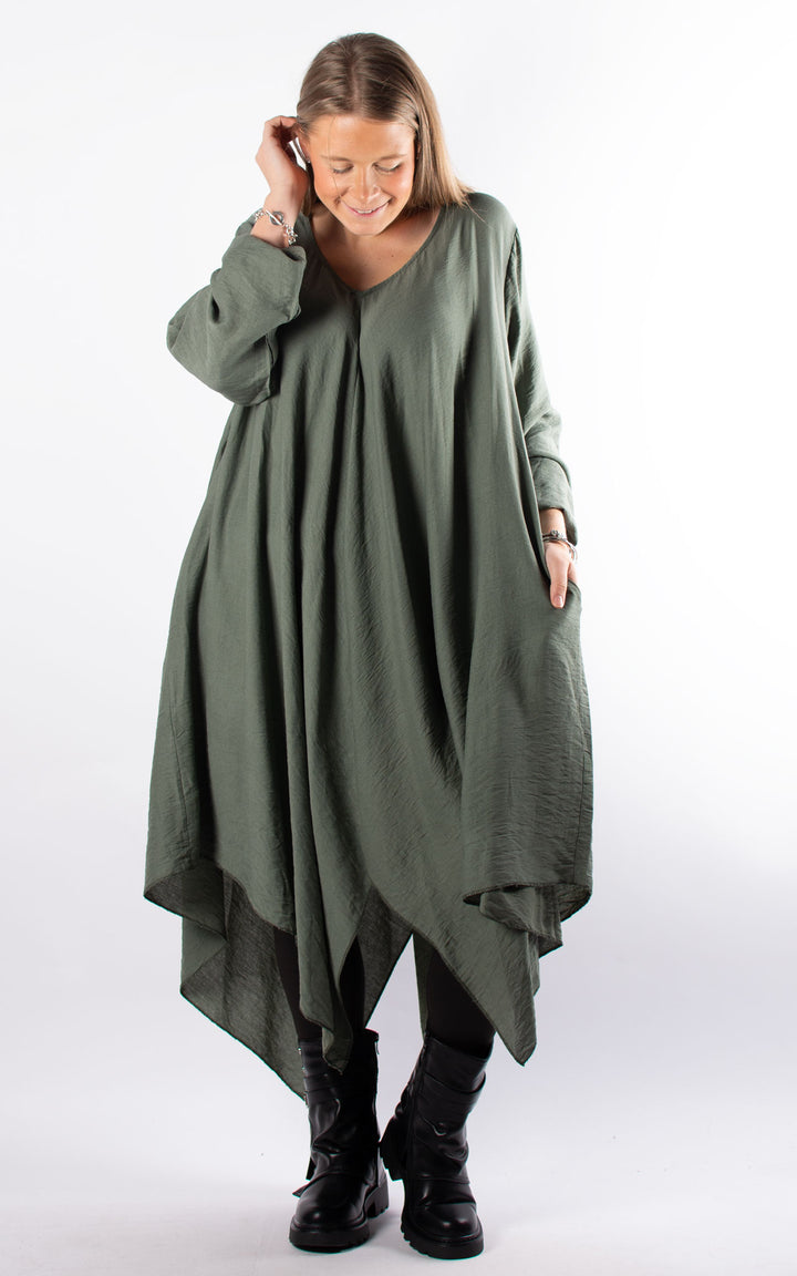 V Neck Tunic Dress | Khaki