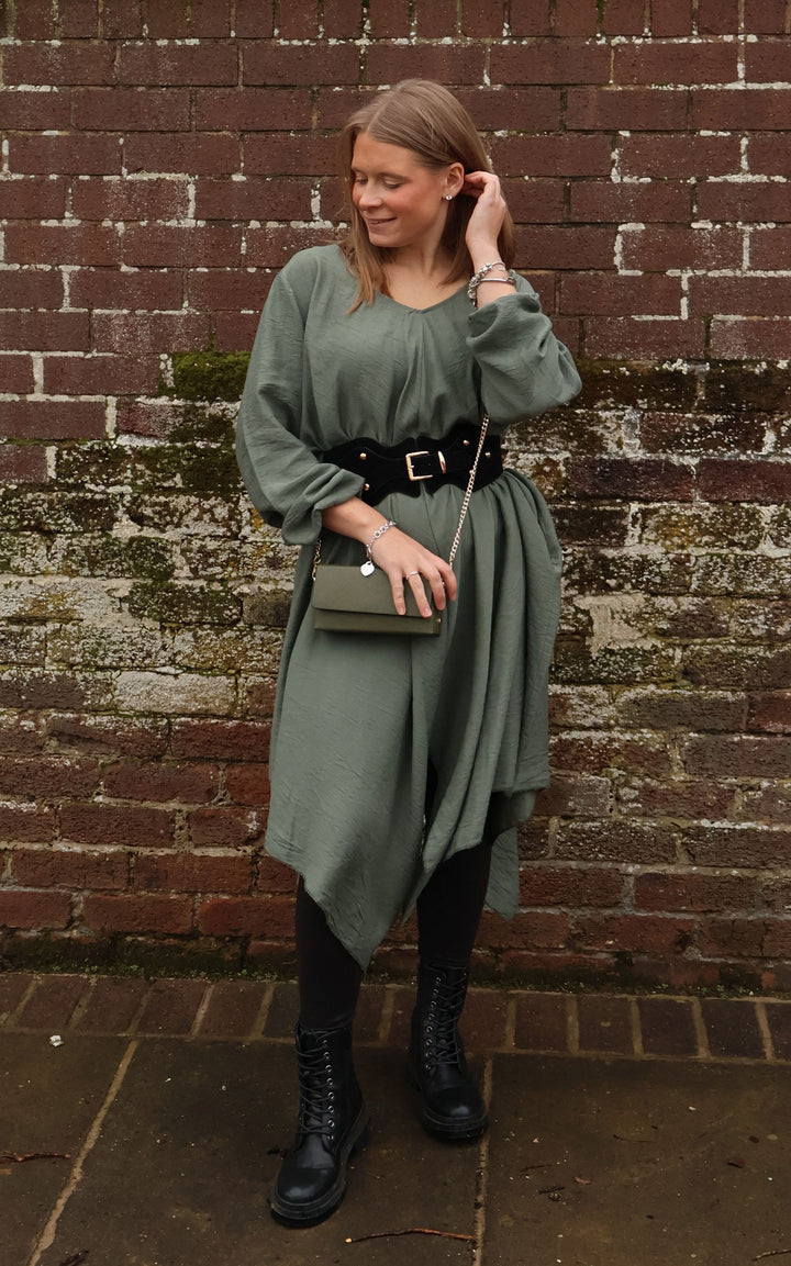 V Neck Tunic Dress | Khaki
