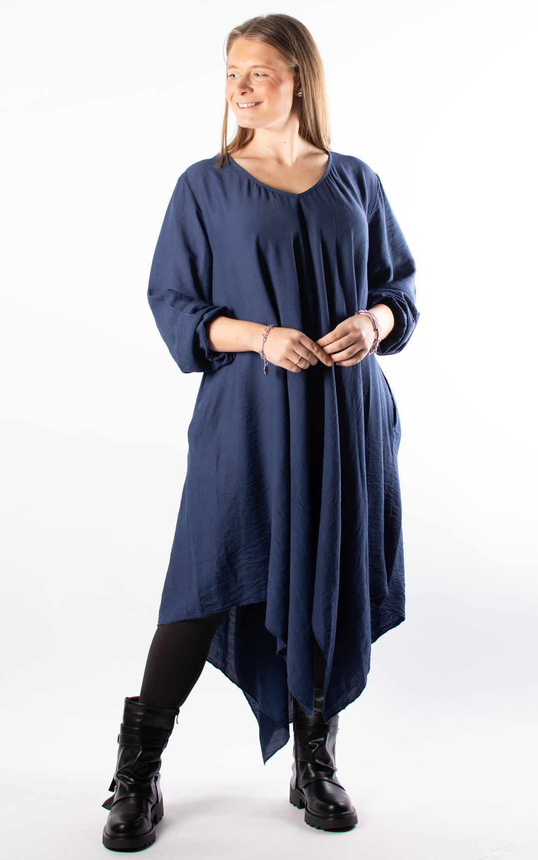 V Neck Tunic Dress | Navy