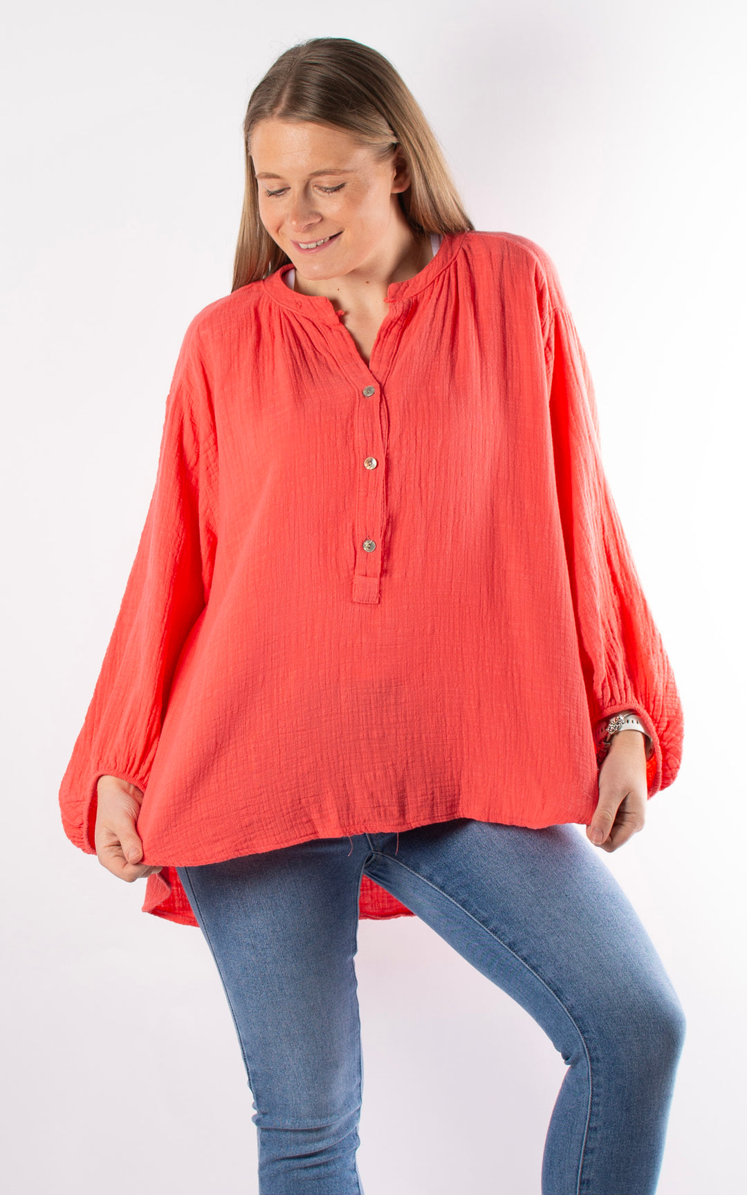 Victoria Button Top | Coral