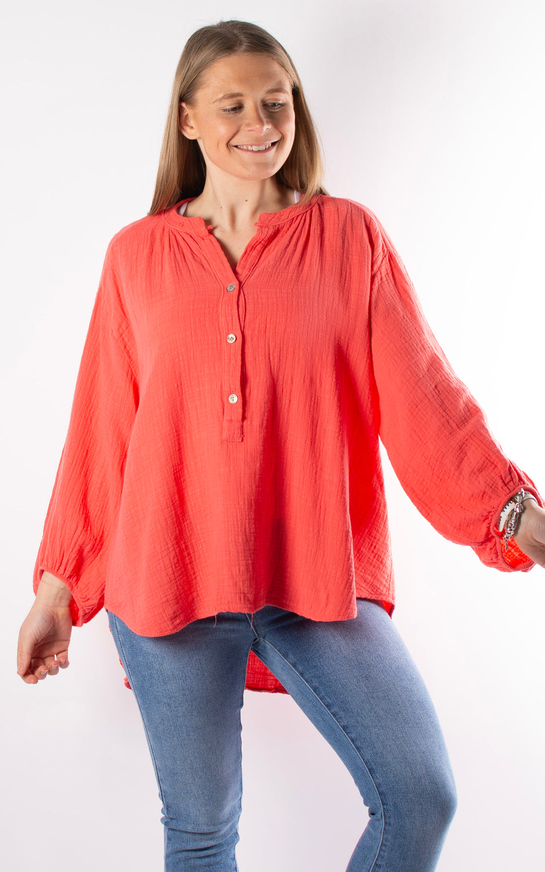 Victoria Button Top | Coral