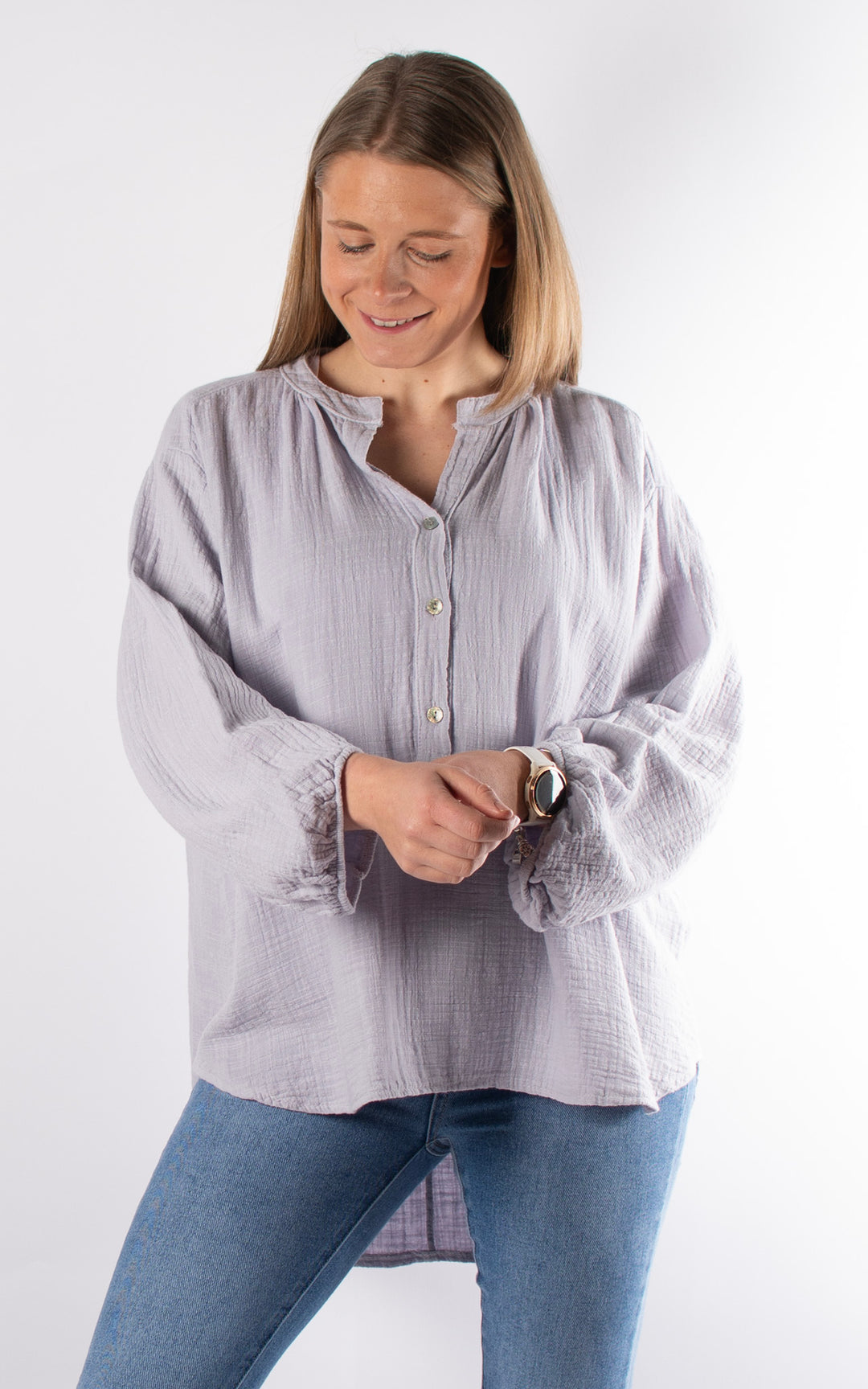 Victoria Button Top | Grey