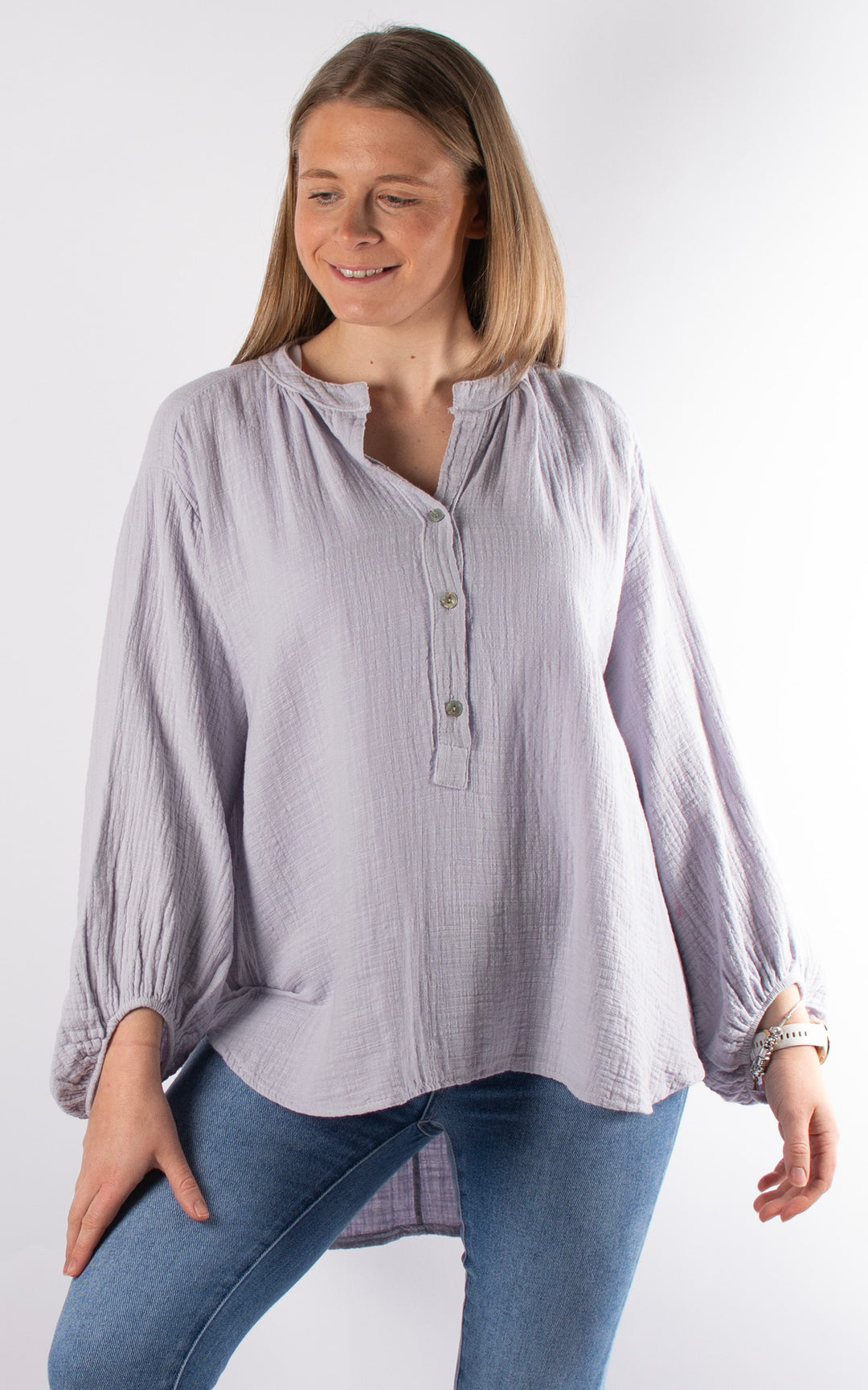 Victoria Button Top | Grey