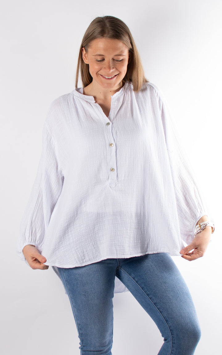 Victoria Button Top | White