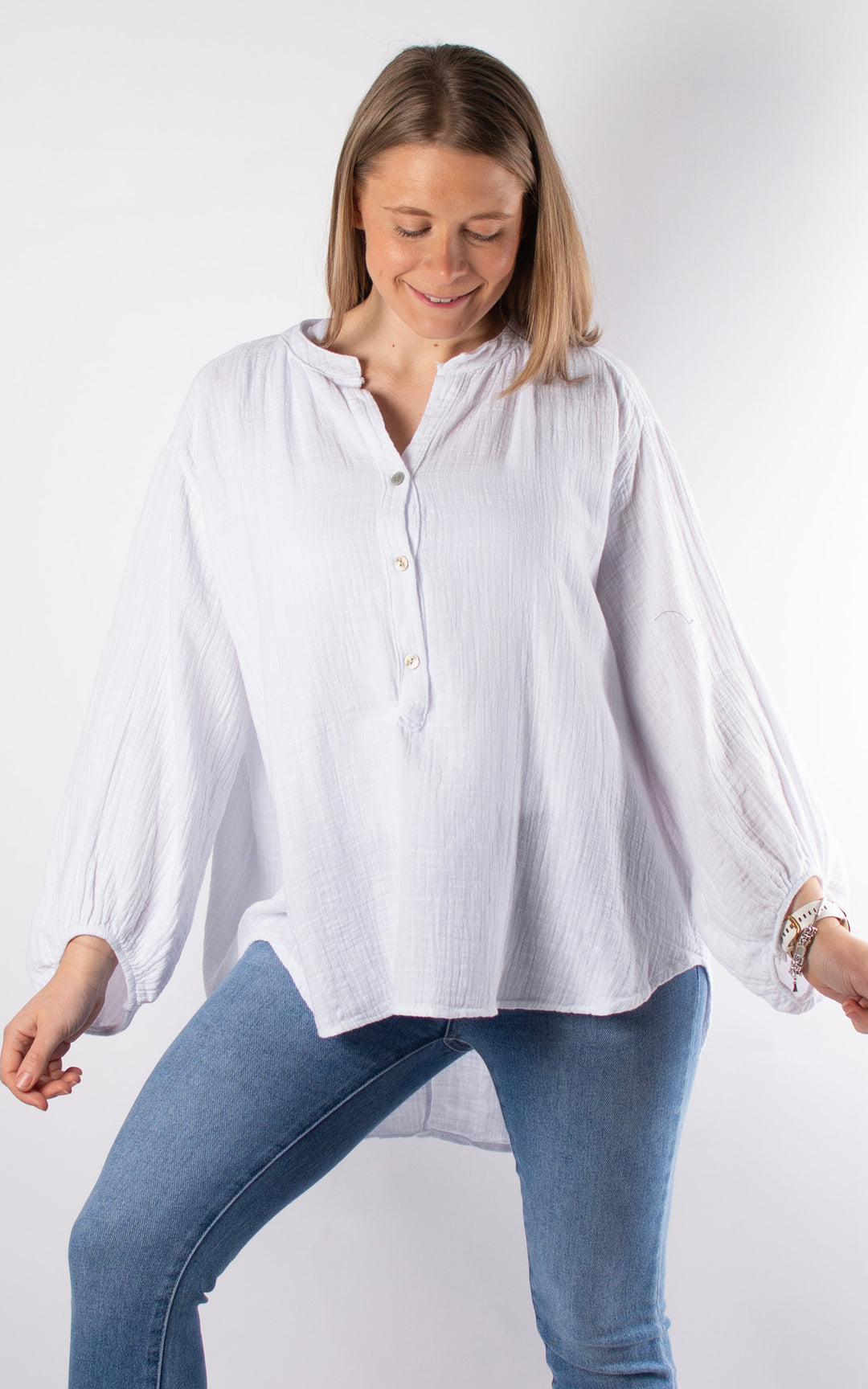 Victoria Button Top | White