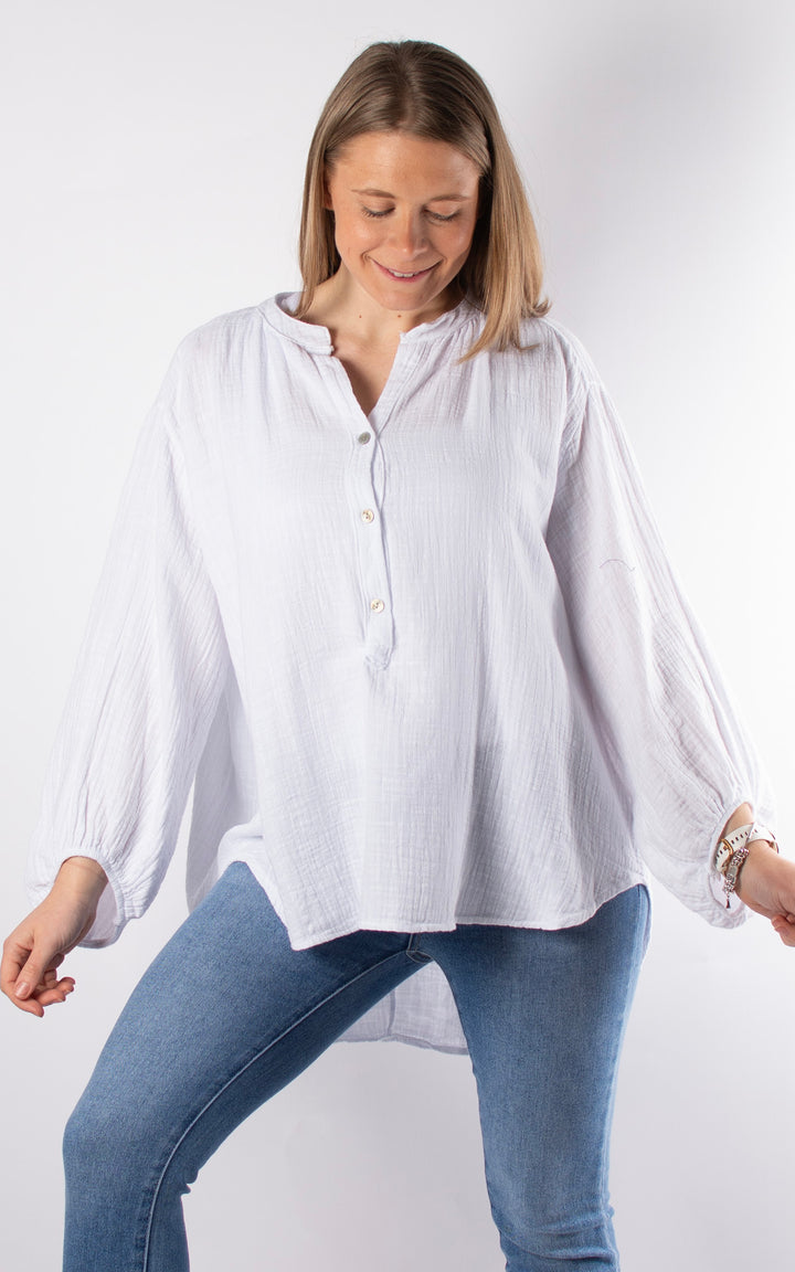 Victoria Button Top | White