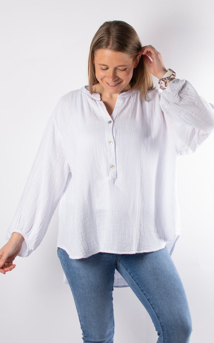 Victoria Button Top | White