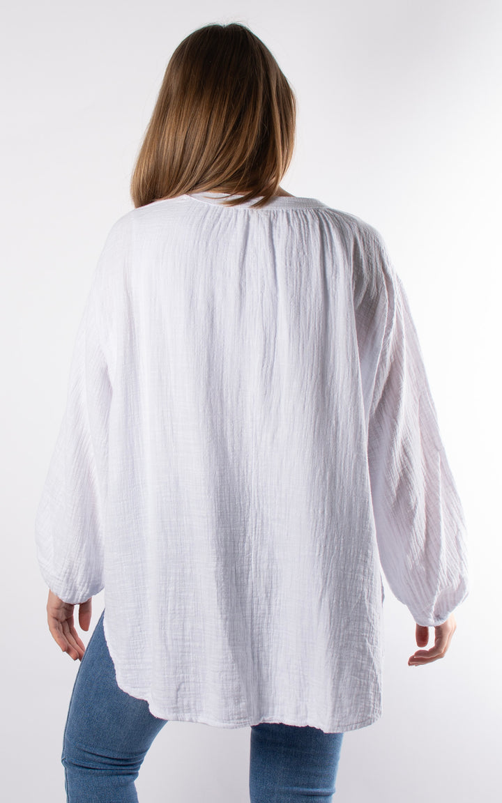 Victoria Button Top | White