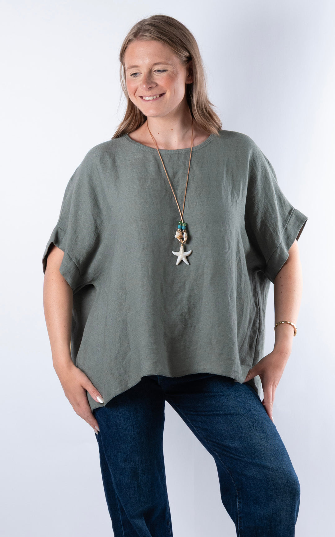 Viola Necklace Top | Khaki