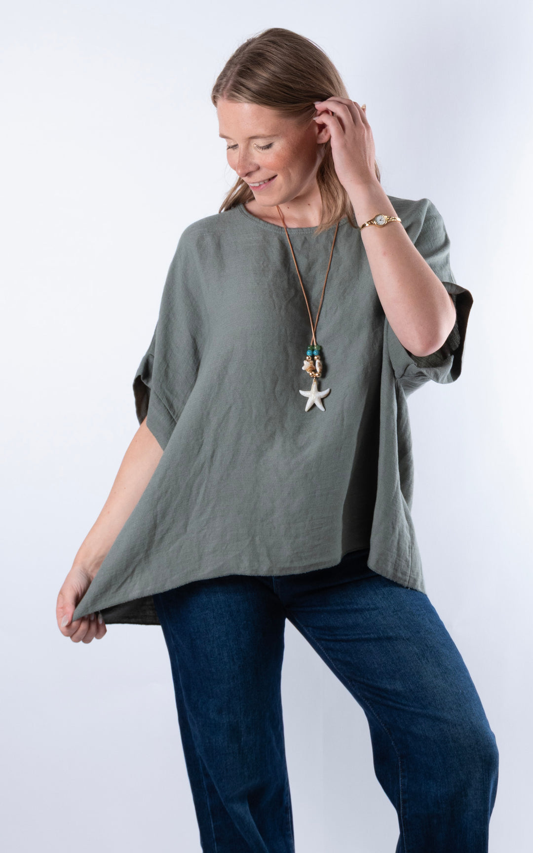 Viola Necklace Top | Khaki