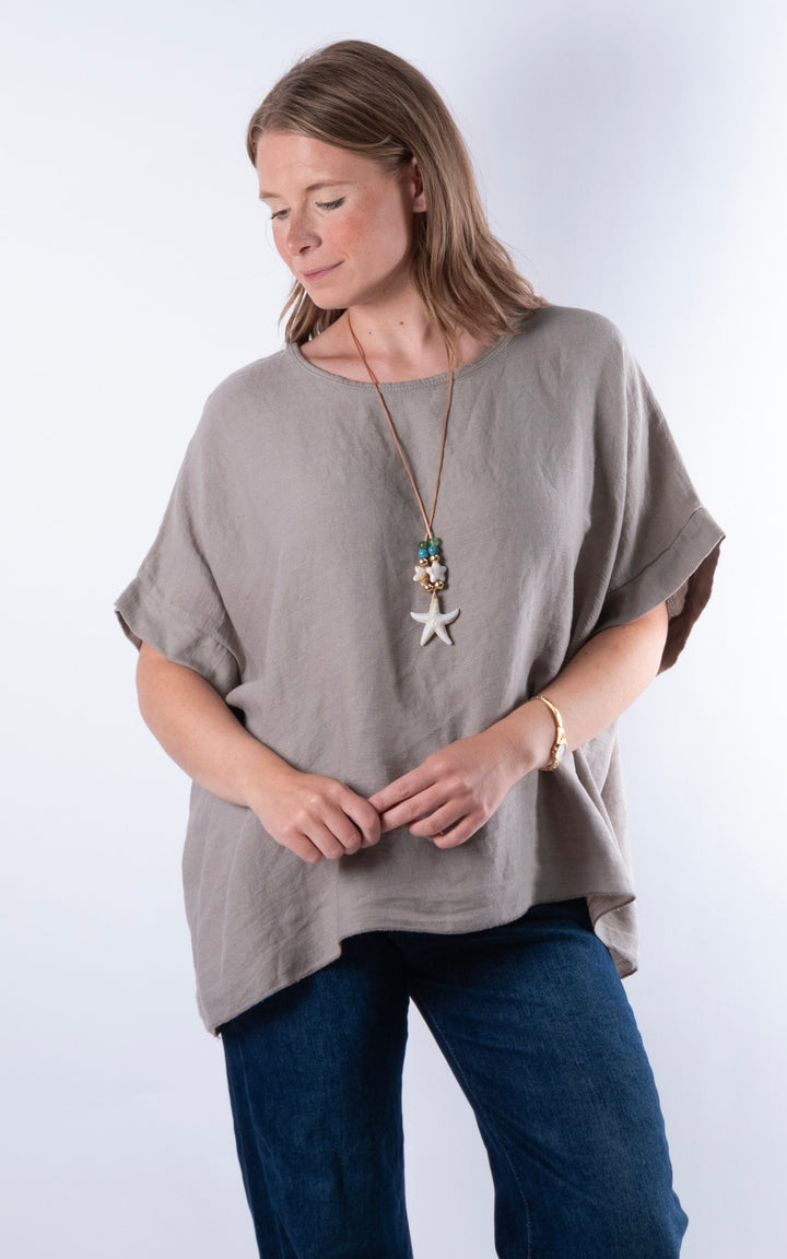 Viola Necklace Top | Taupe