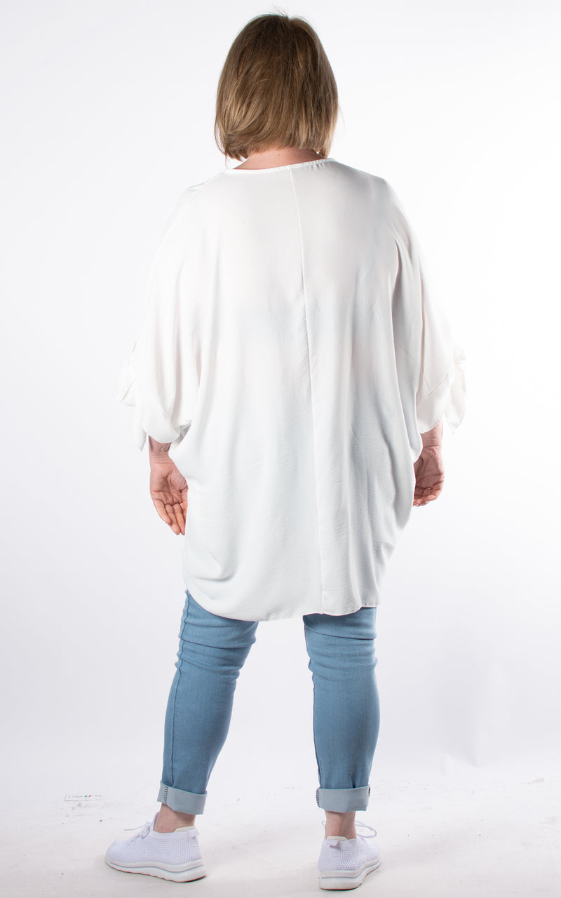 Whoopi Bow Sleeve Top | Winter White