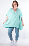 Whoopi Button V-neck Top | Turquoise