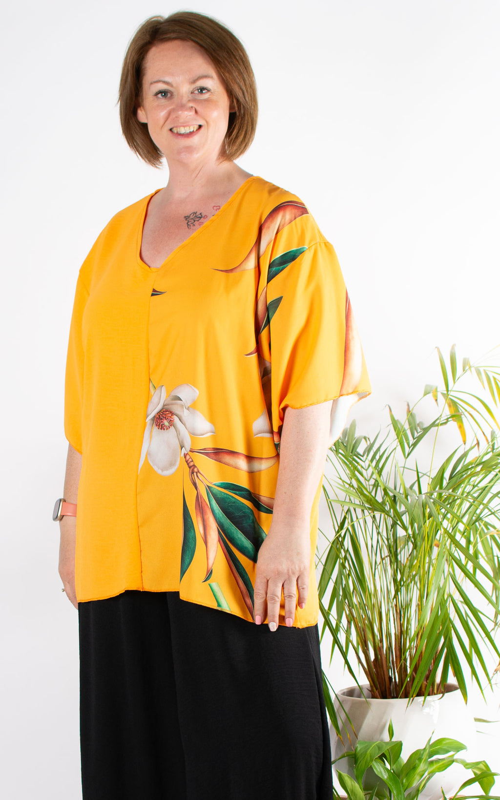Whoopi Floral Pattern Top | Orange