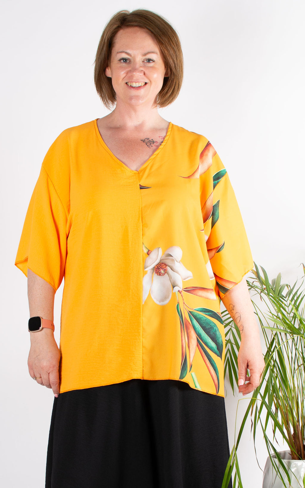 Whoopi Floral Pattern Top | Orange