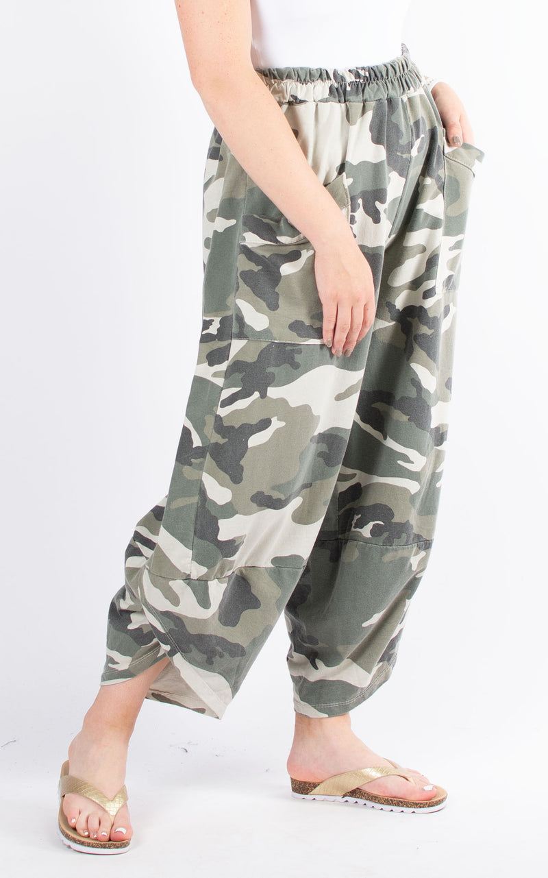 Wide Leg Sweat Pocket Trouser | Camo | Khaki