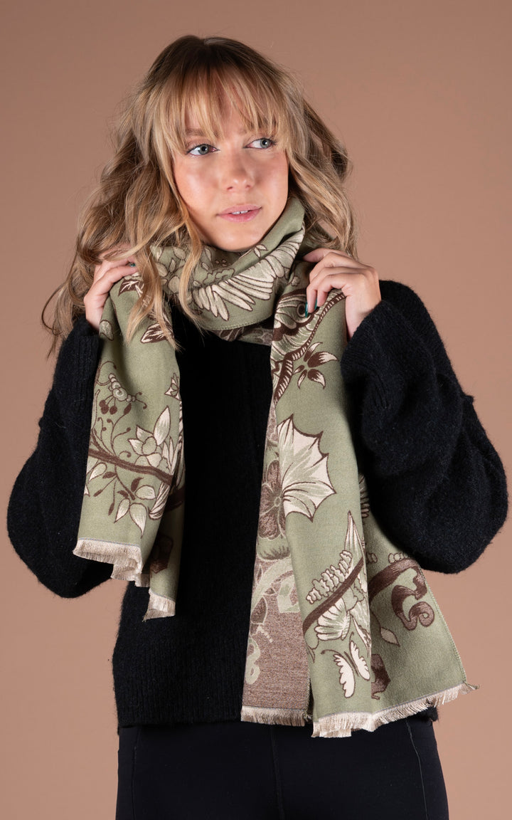 Winter Scarf | Floral&Butterfly | Green