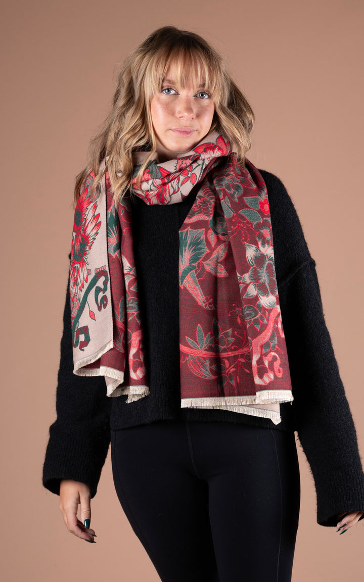 Winter Scarf | Floral&Butterfly | Red