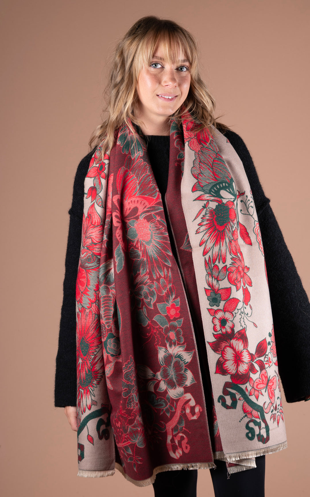 Winter Scarf | Floral&Butterfly | Red