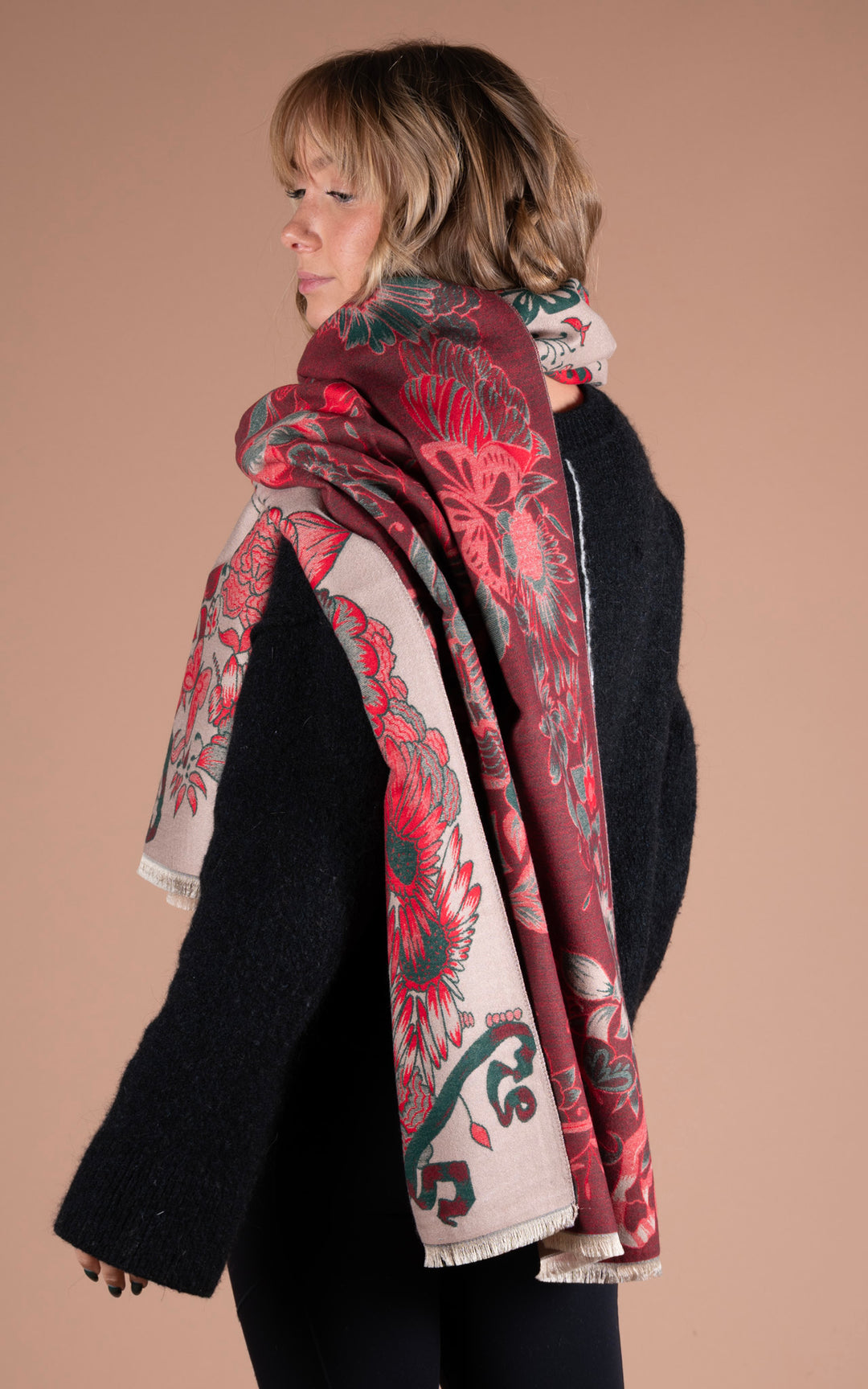 Winter Scarf | Floral&Butterfly | Red