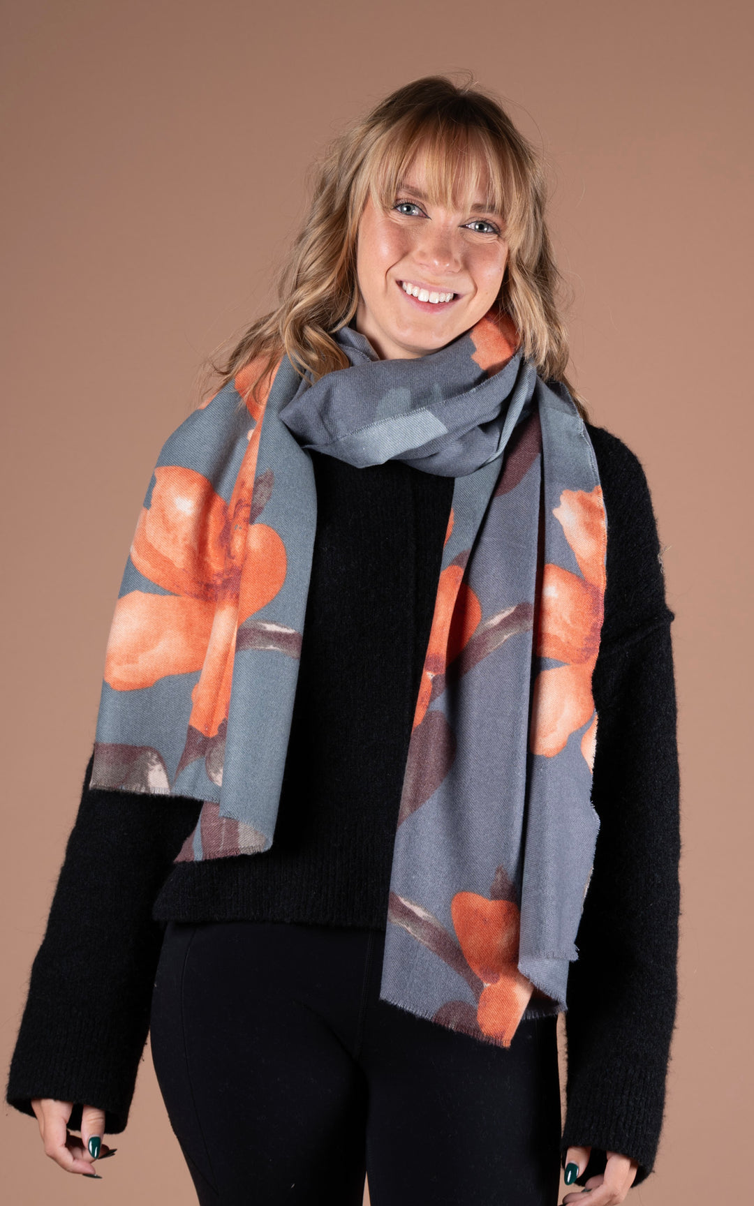 Winter Scarf | Floral | Grey