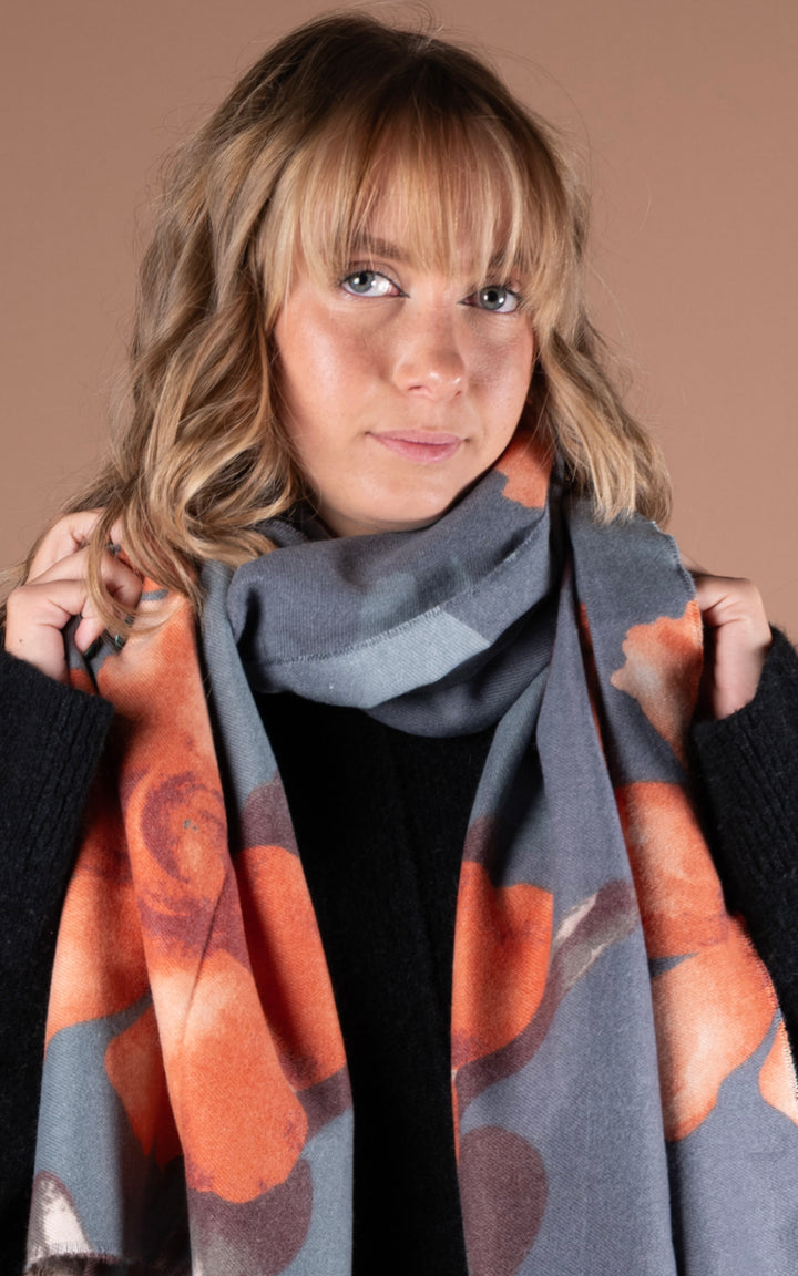 Winter Scarf | Floral | Grey