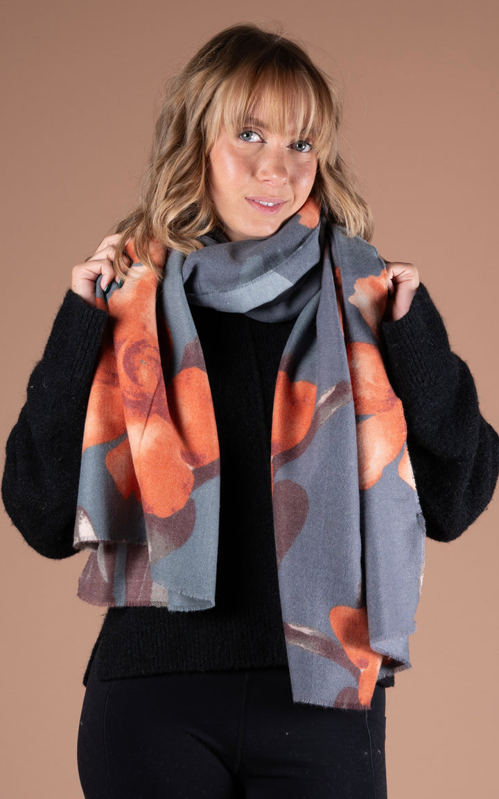 Winter Scarf | Floral | Grey