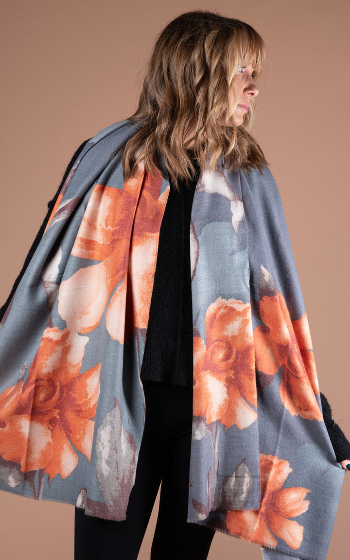 Winter Scarf | Floral | Grey