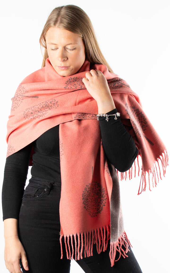 Winter Scarf | Tree of Life | Coral