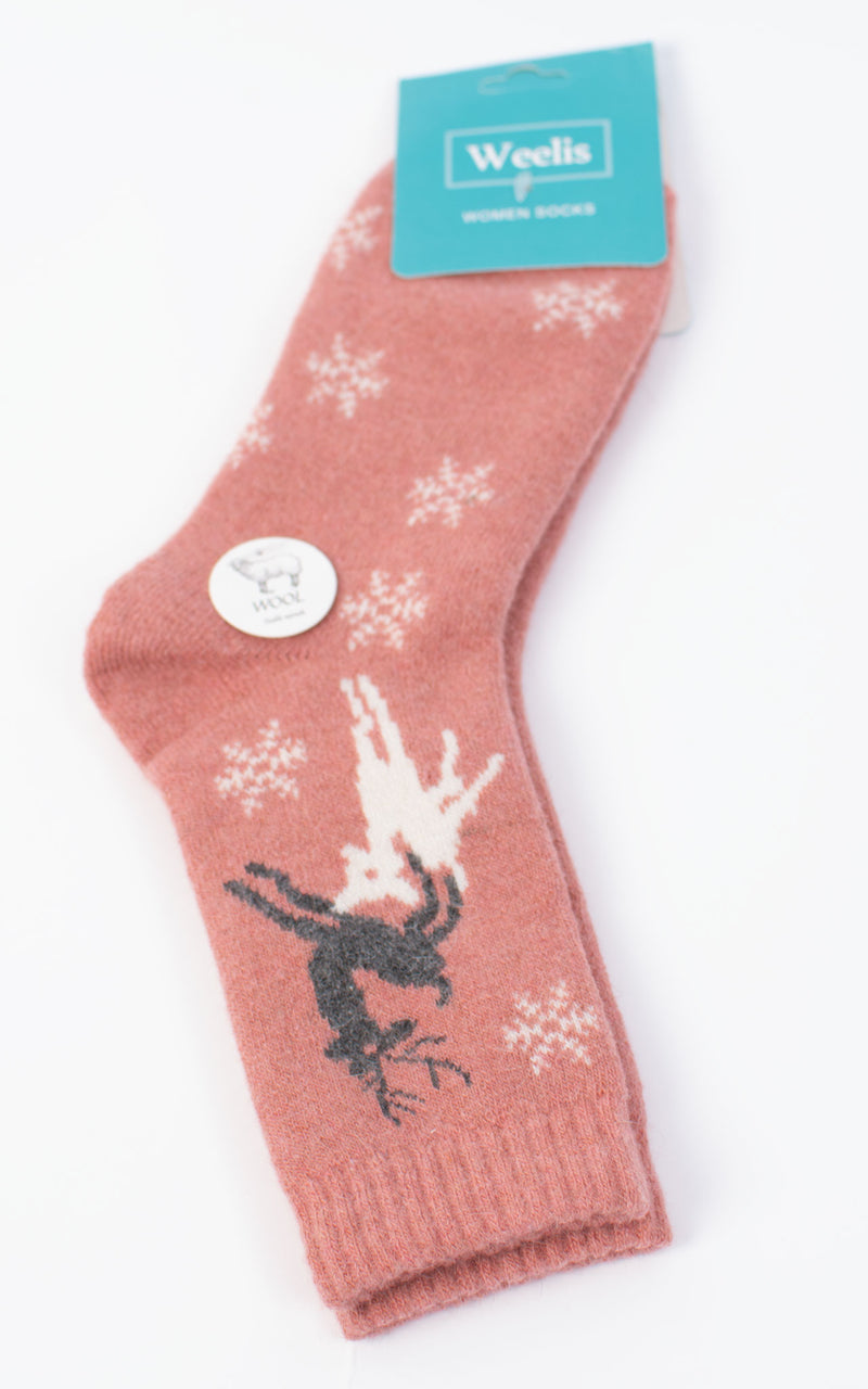 Winter Socks | Reindeer & Snowflake | Rose