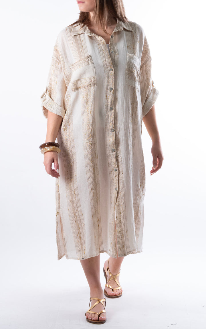 Zadie Gold Line Shirt Dress | Beige