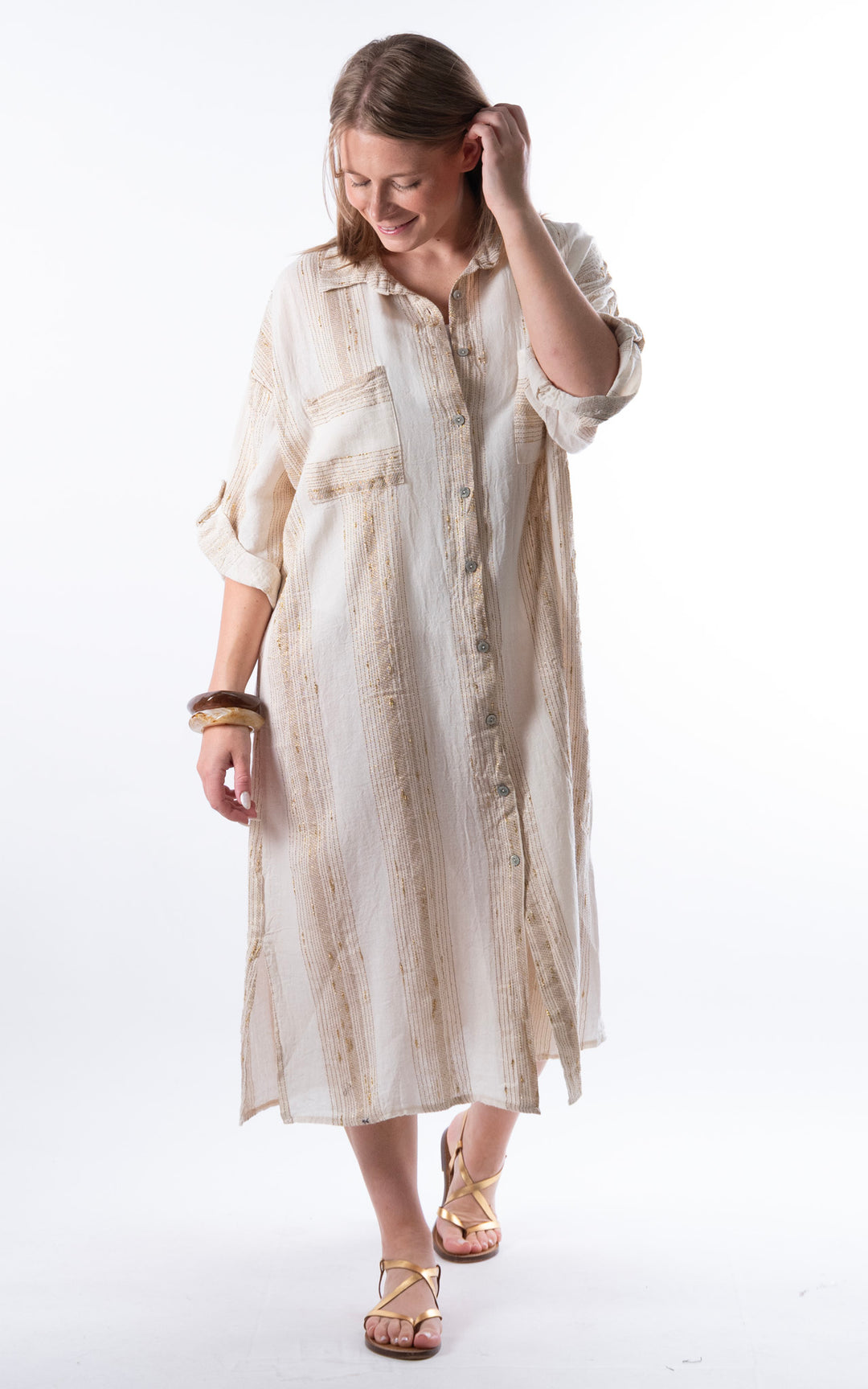Zadie Gold Line Shirt Dress | Beige
